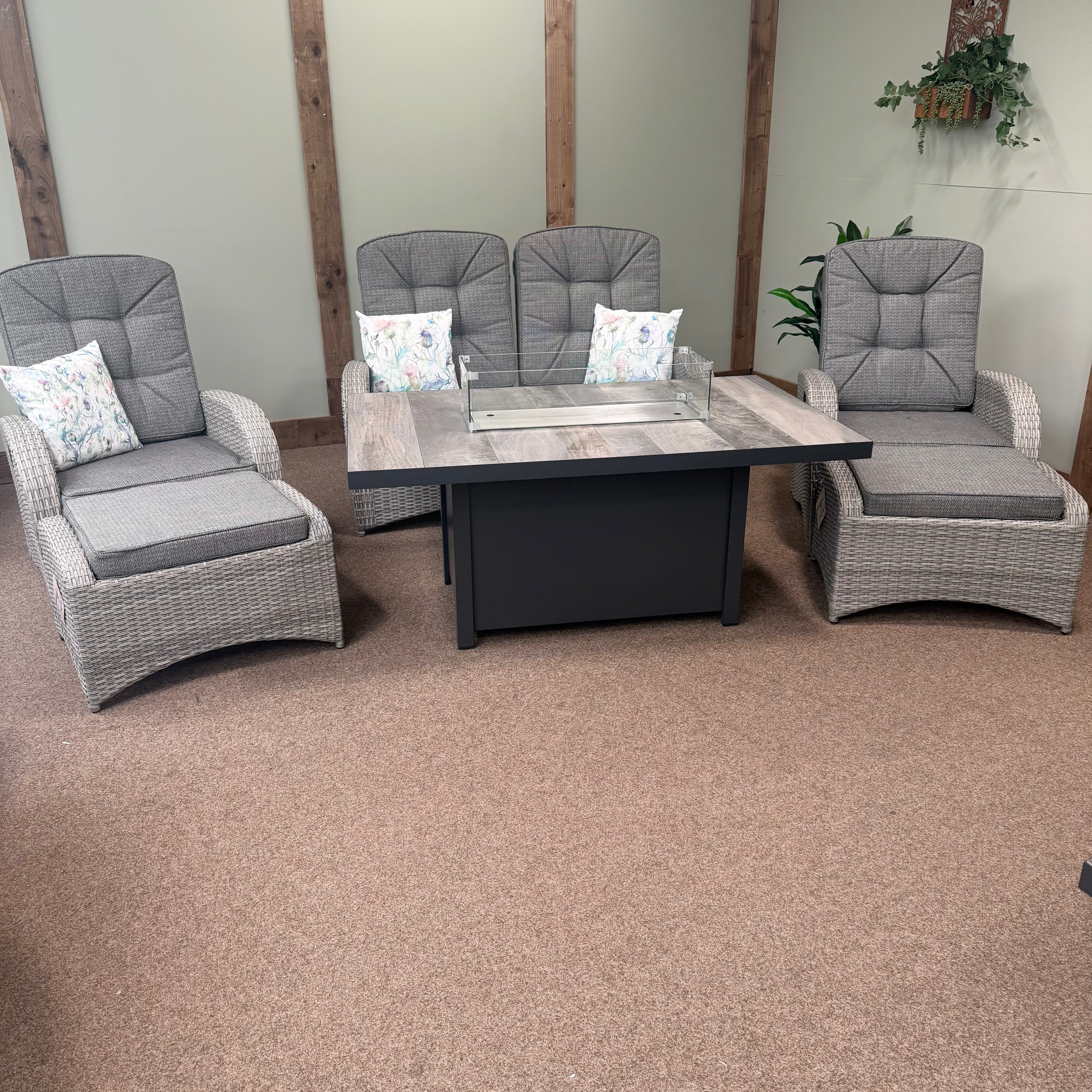Reclining Lounge Set with Firepit in Grey | Bowness By Vila - NTC Homes, Inc.