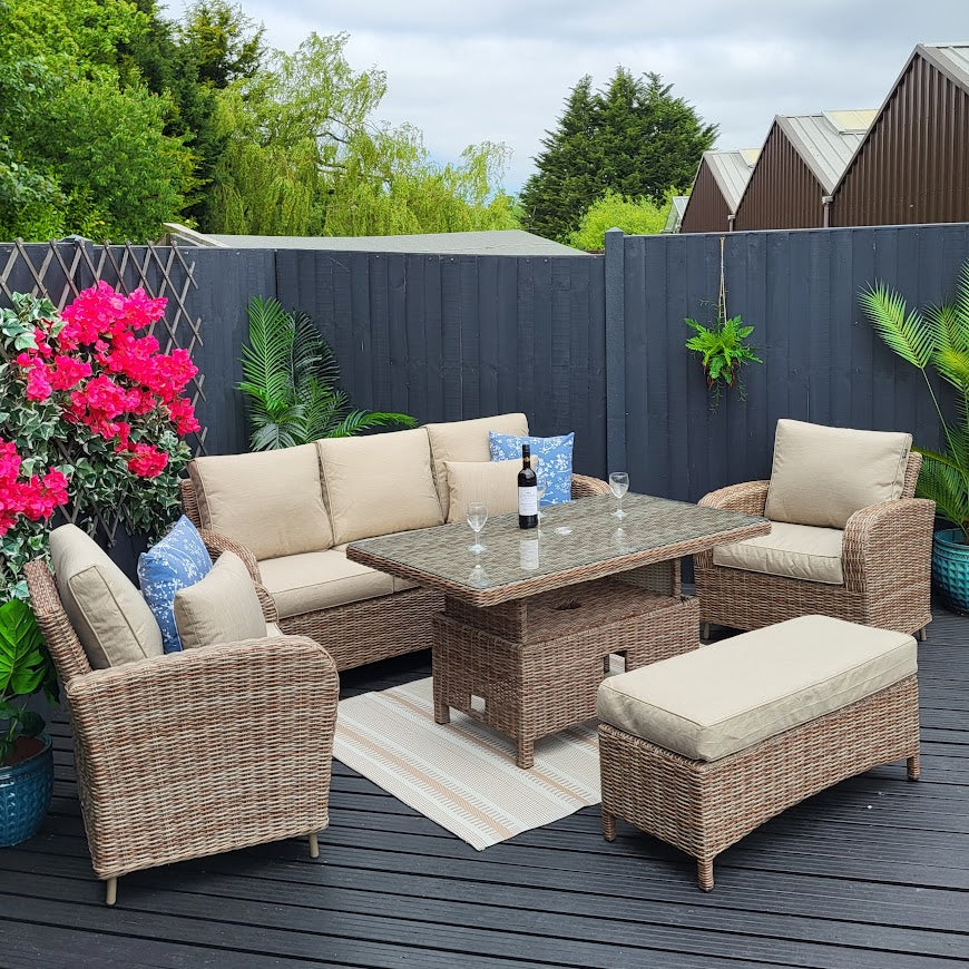 Outdoor 3 Seat Lounge Set with Adjustable Table & Bench - Haven Cotswold By Harbo - NTC Homes, Inc.