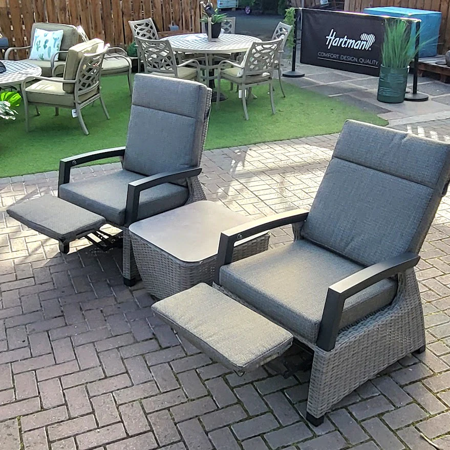 Kendal Reclining Lounge Bistro in Grey With Rattan Side Table - All Weather Cushion | Vila - NTC Homes, Inc.