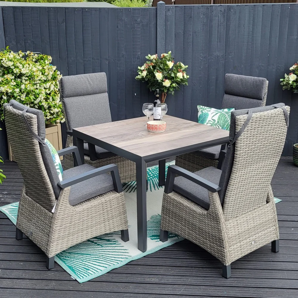 Outdoor Dining 4 Seat Reclining in Grey | Kendal By Vila - NTC Homes, Inc.