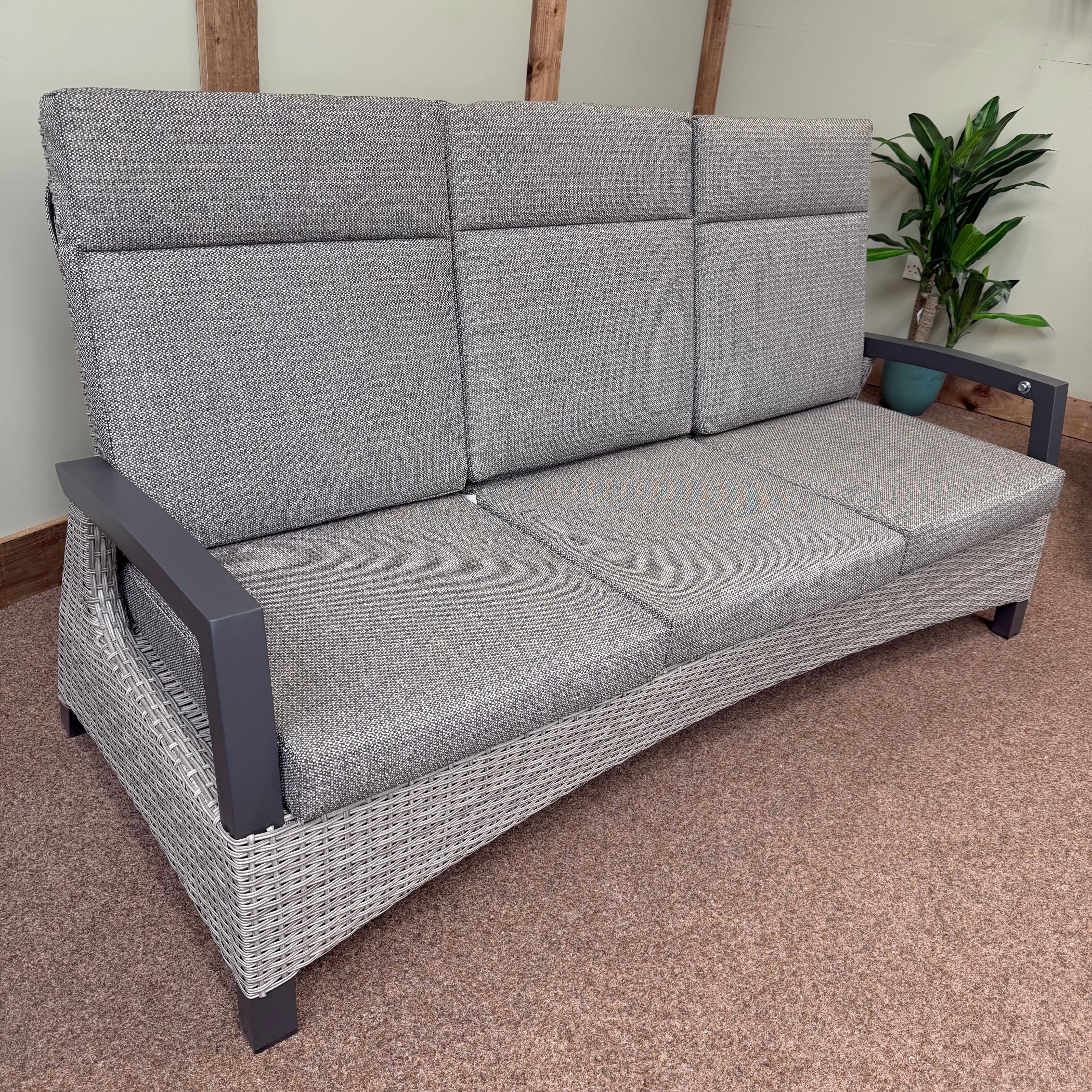 Kendal 3 Seat Reclining Sofa in Grey - All Weather Cushions | Vila - NTC Homes, Inc.
