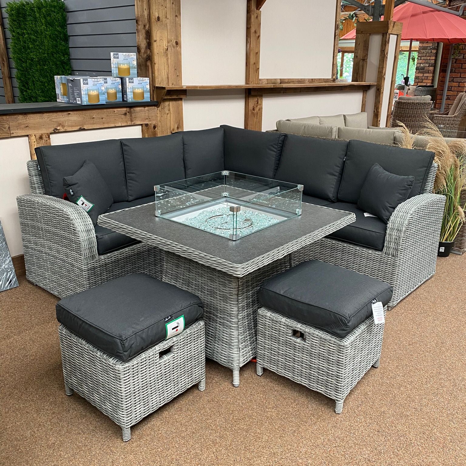 Club Compact Corner with Firepit Table in Grey | Harbo - NTC Homes, Inc.