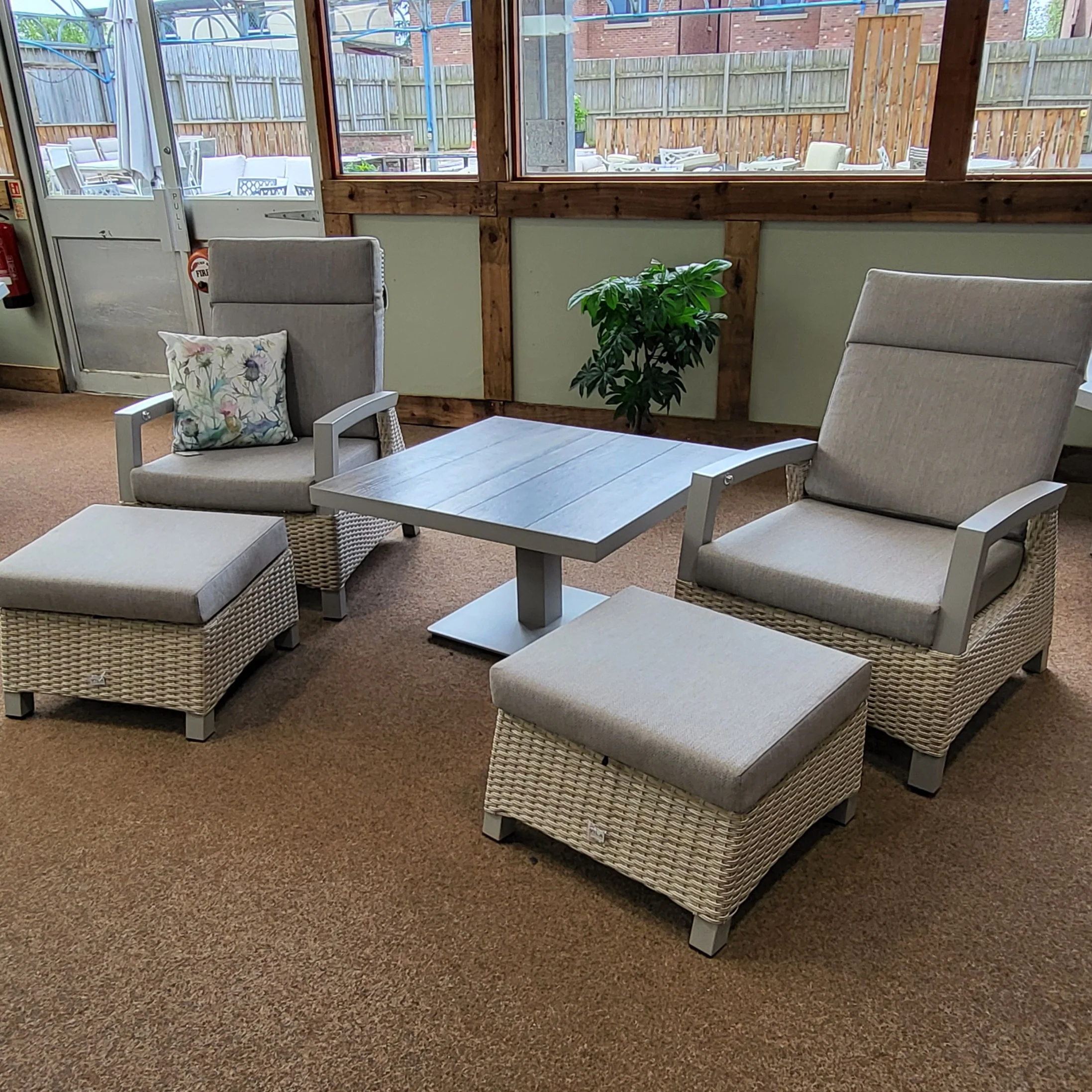 Kendal Reclining Outdoor Bistro Set with Square Adjustable Table in Natural | Vila - NTC Homes, Inc.