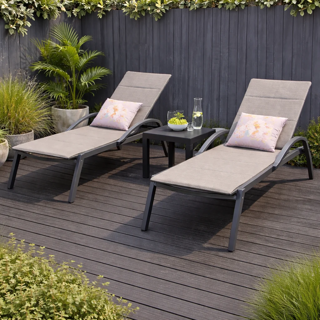 Triton Reclining Sun loungers with Glass Top Side Table | Vila - NTC Homes, Inc.