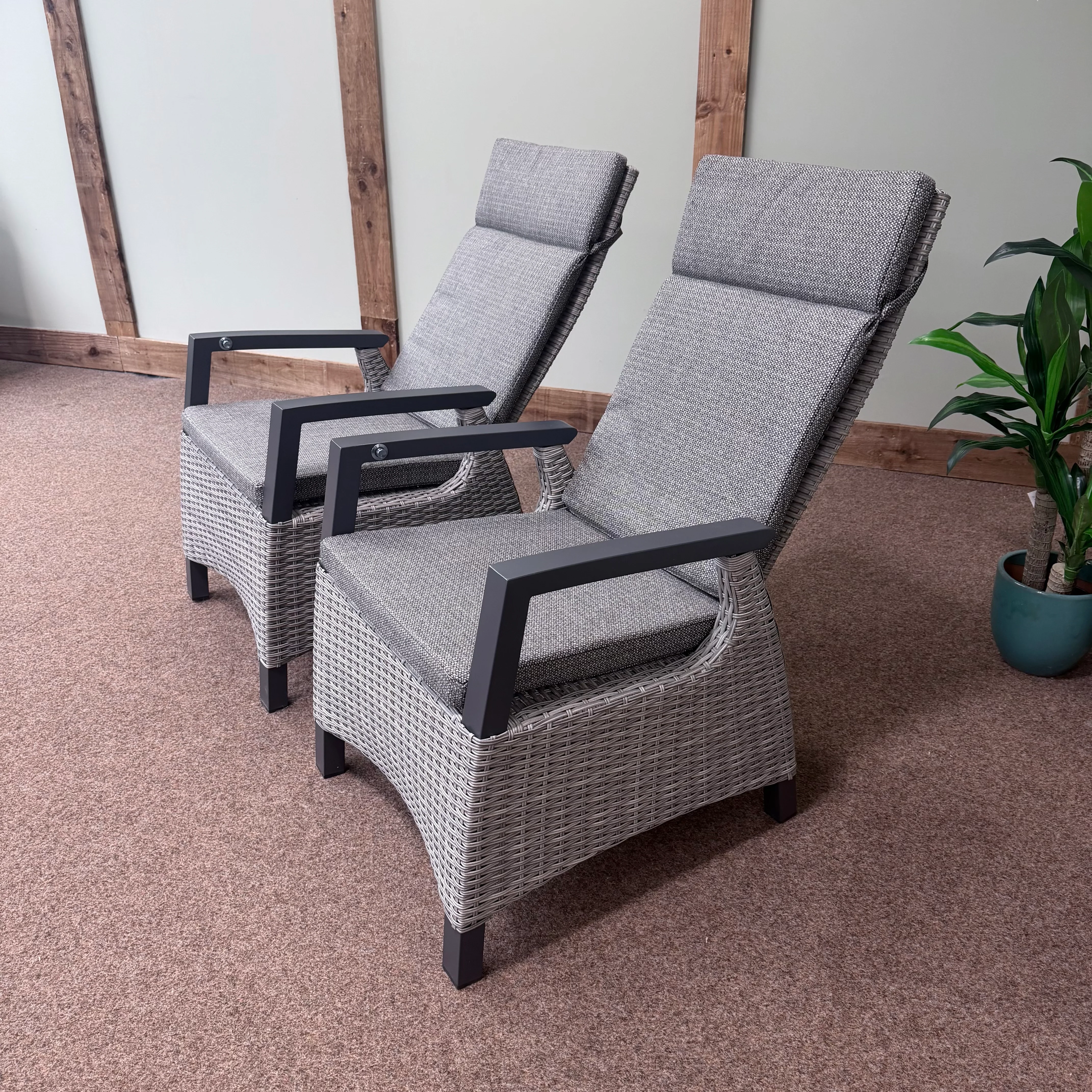 Kendal Outdoor Reclining Dining Chairs in Grey By Vila - All Weather (Pack of 2) - NTC Homes, Inc.