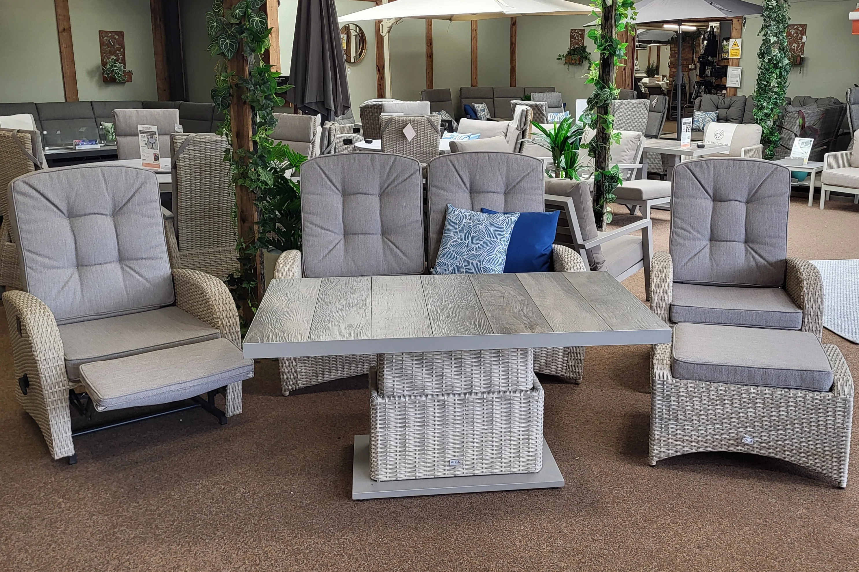 Rocking & Reclining Lounge Set with Adjustable Table in Natural | Bowness By Vila - NTC Homes, Inc.