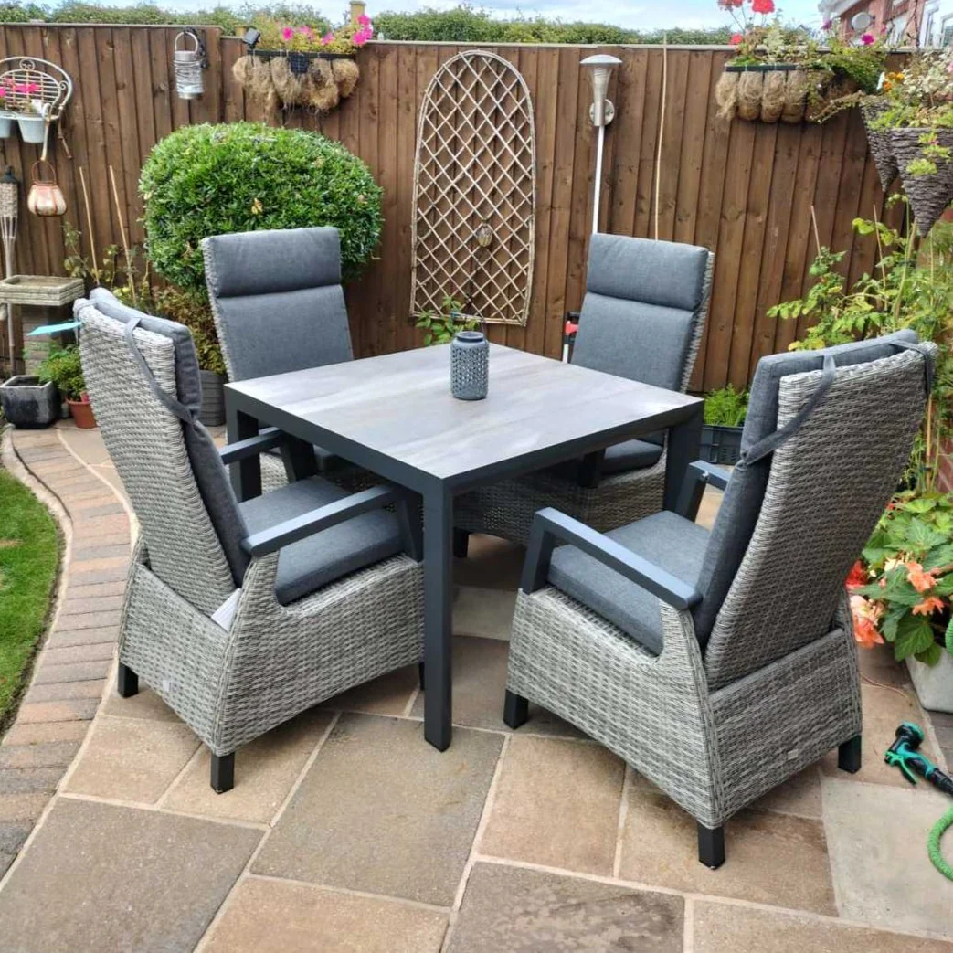 Outdoor Dining 4 Seat Reclining in Grey | Kendal By Vila - NTC Homes, Inc.