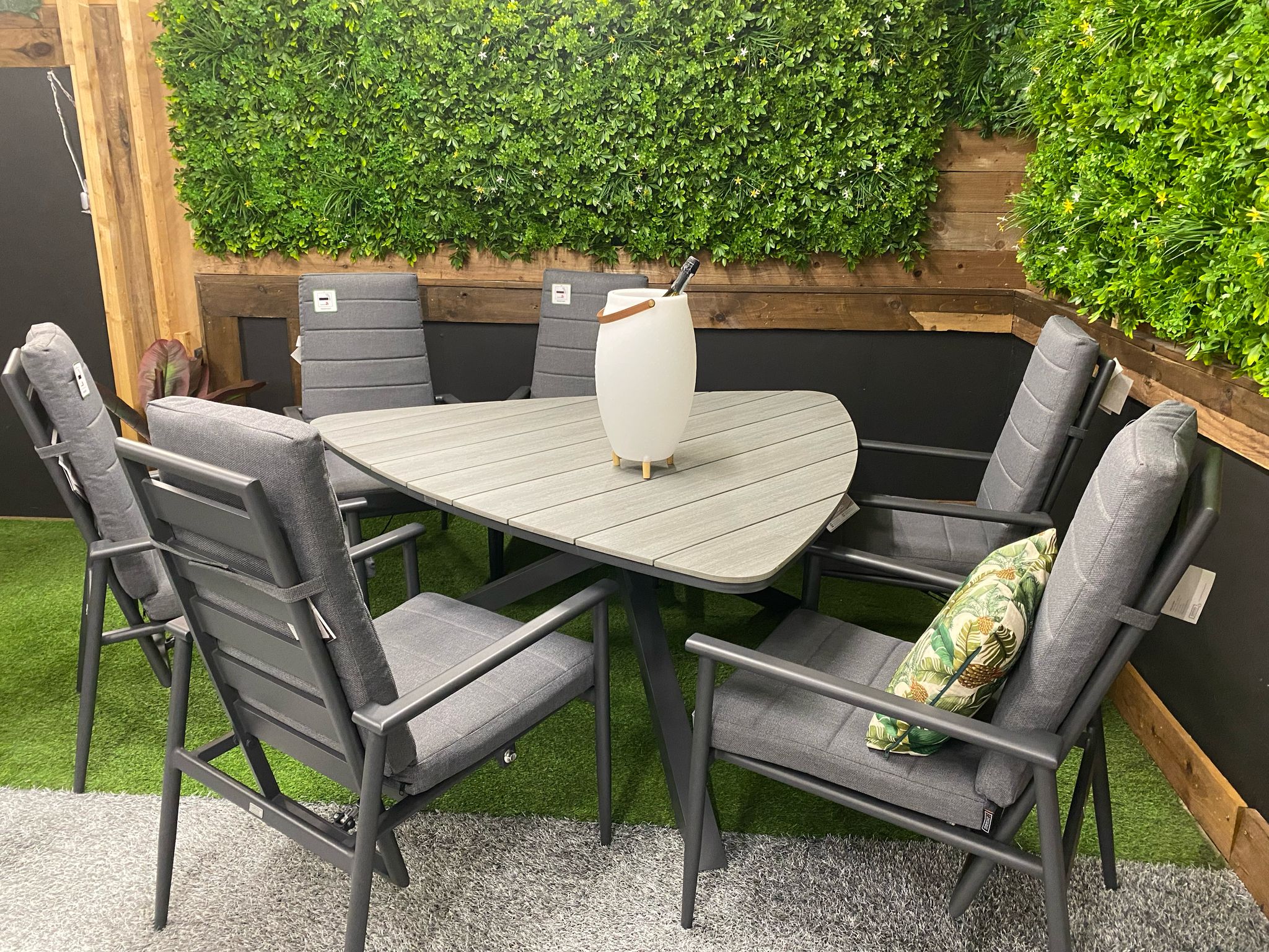Edison 6 Seat Triangle Dining Set with Biola Chairs | Garden Impressions - NTC Homes, Inc.