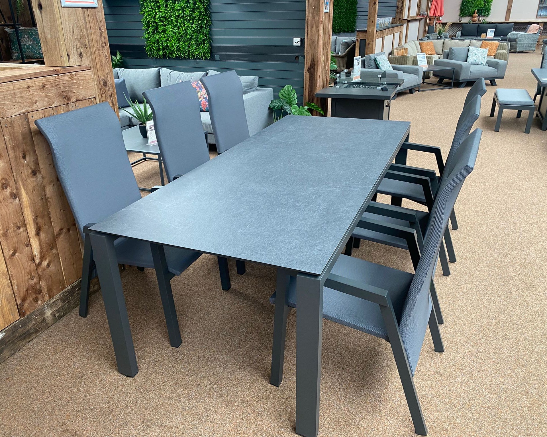 Outdoor 6 Seat Grey HPL Goa Table with Venice Chairs - NTC Homes, Inc.