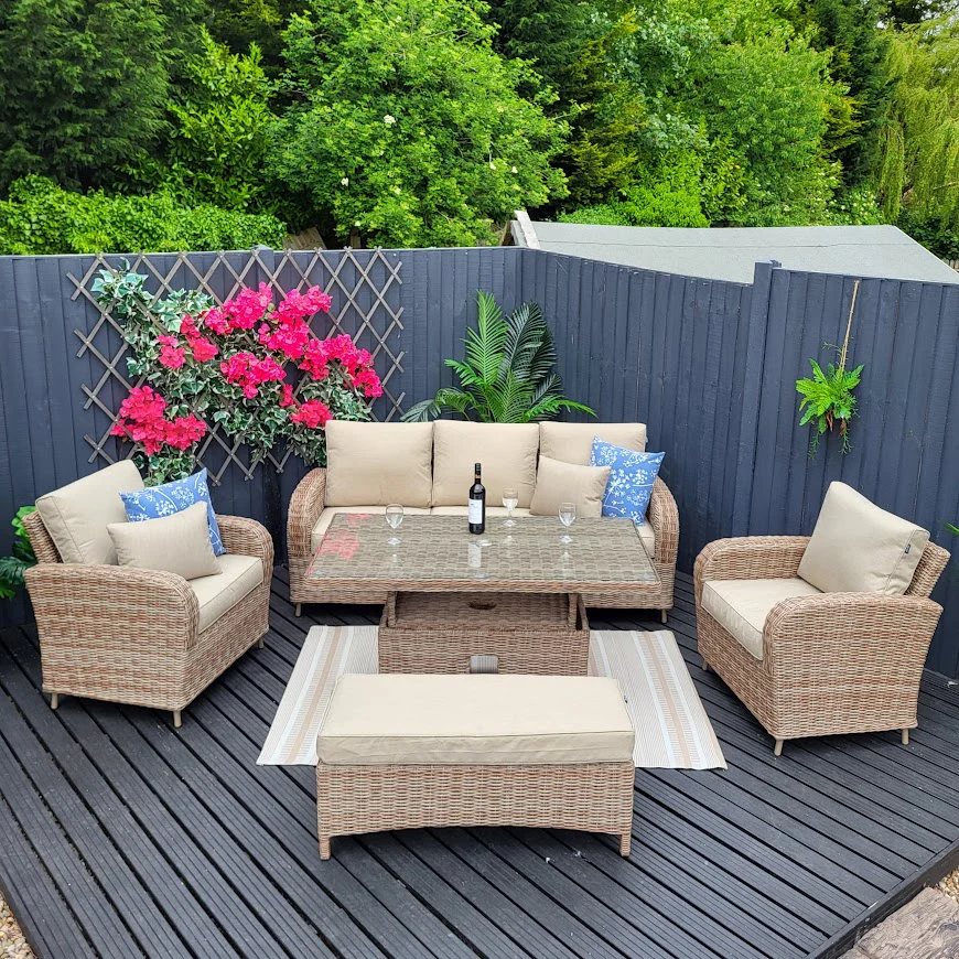 Outdoor 3 Seat Lounge Set with Adjustable Table & Bench - Haven Cotswold By Harbo - NTC Homes, Inc.