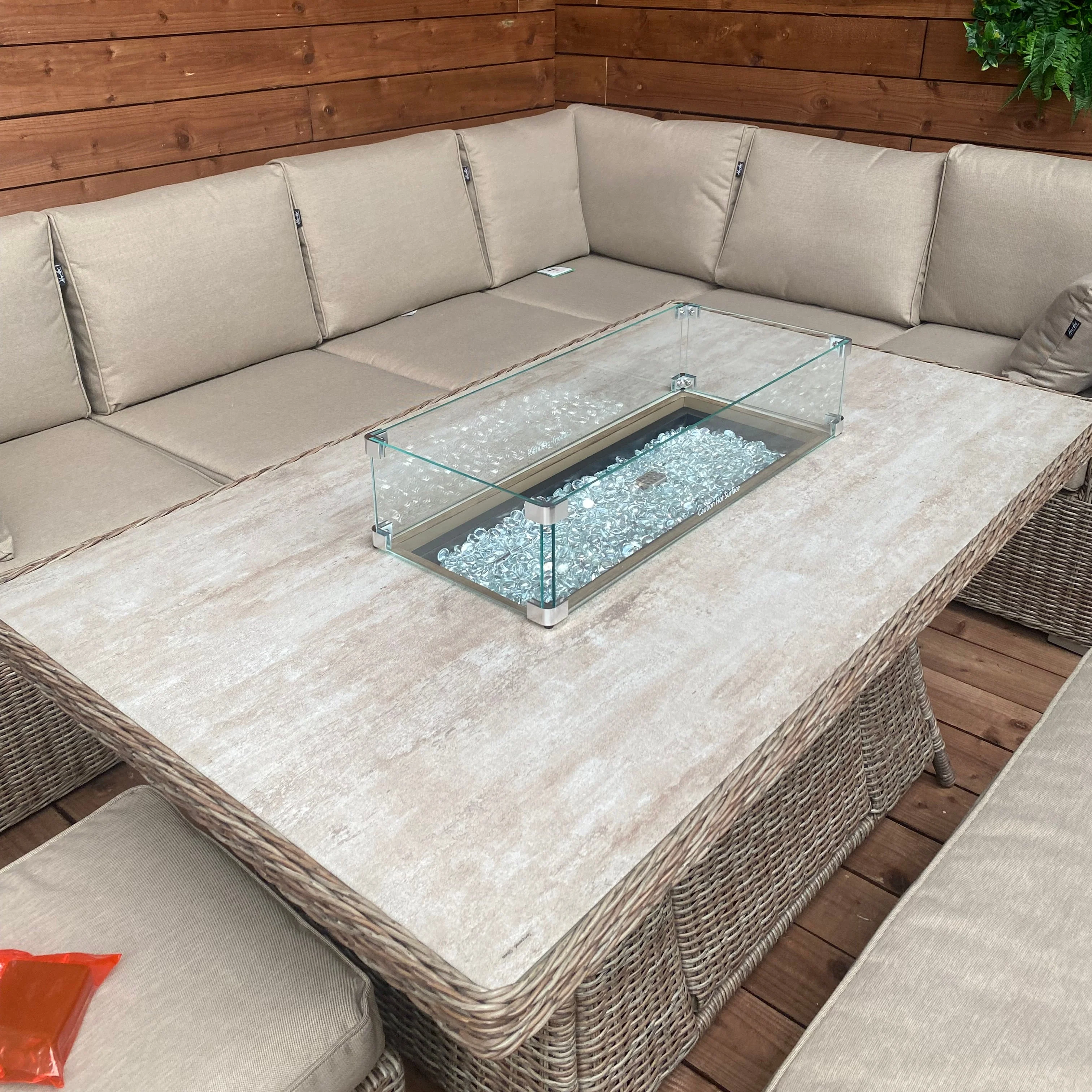 Cotswold Large Corner with Firepit Table in Heather Beige | Harbo - NTC Homes, Inc.