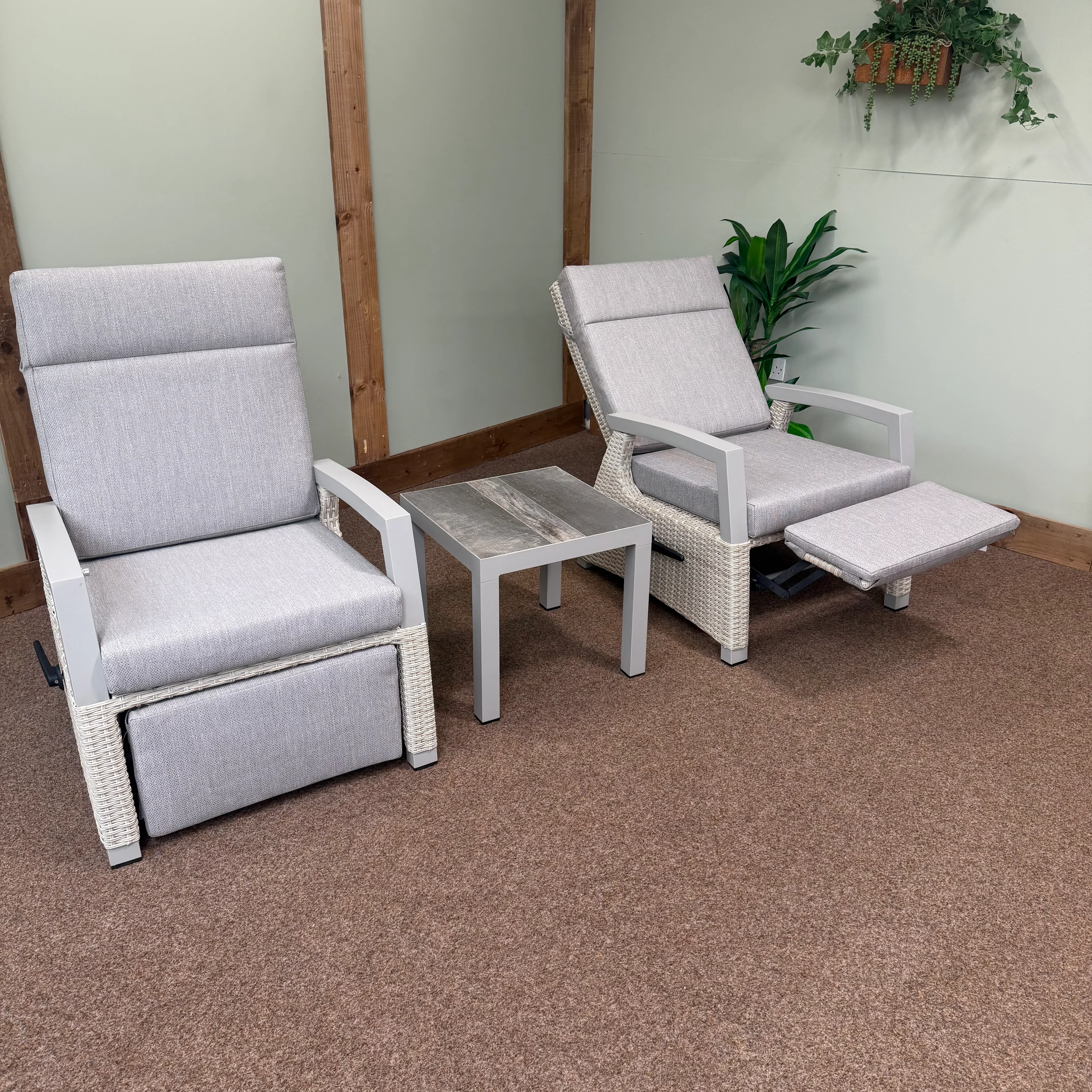 Wide Reclining Bistro with Integrated Footstools in Natural | Kendal By Vila - NTC Homes, Inc.