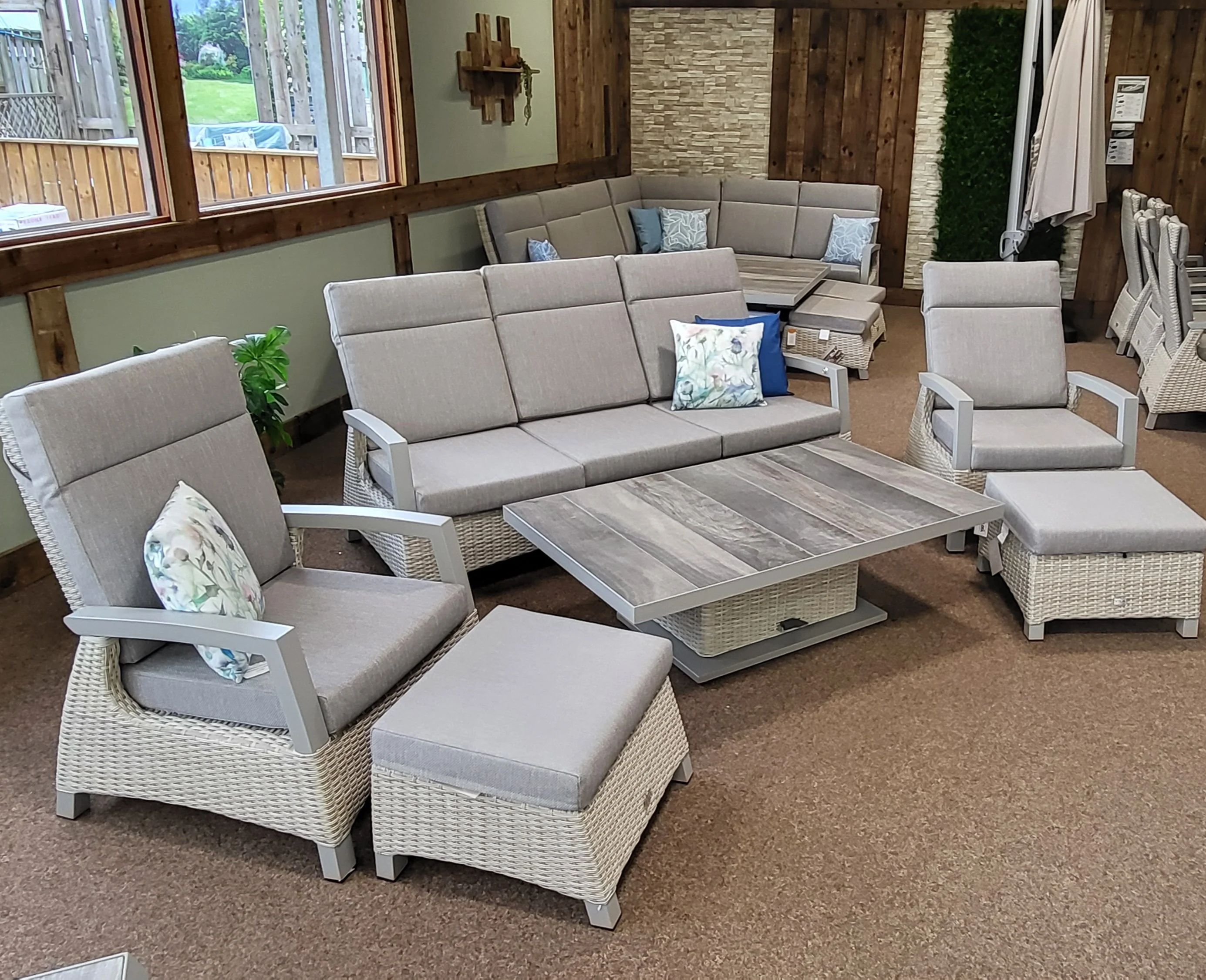 Kendal Outdoor Reclining Lounge Set with Raising Table in Natural | Vila - NTC Homes, Inc.
