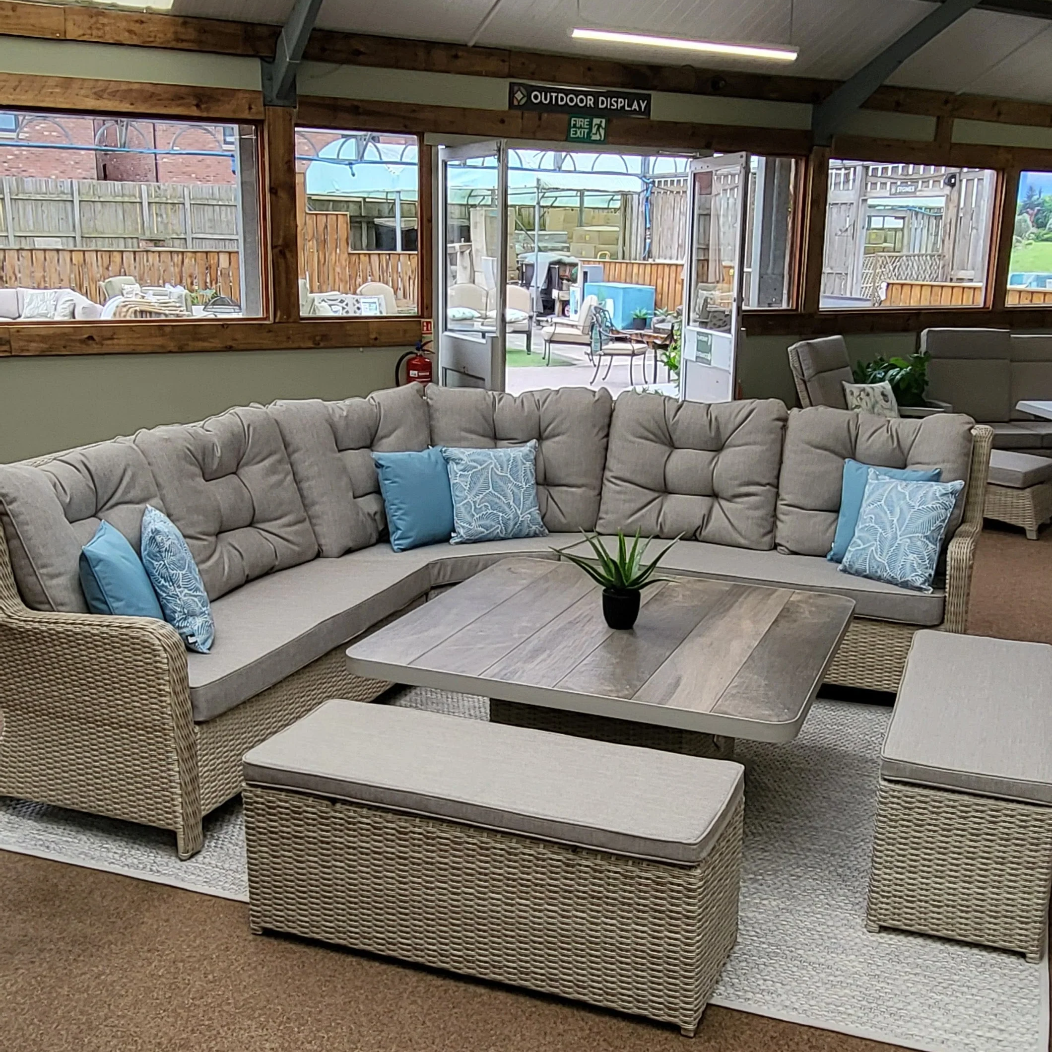 Large Corner Set with Adjustable Table in Natural - Langdale By Vila - NTC Homes, Inc.