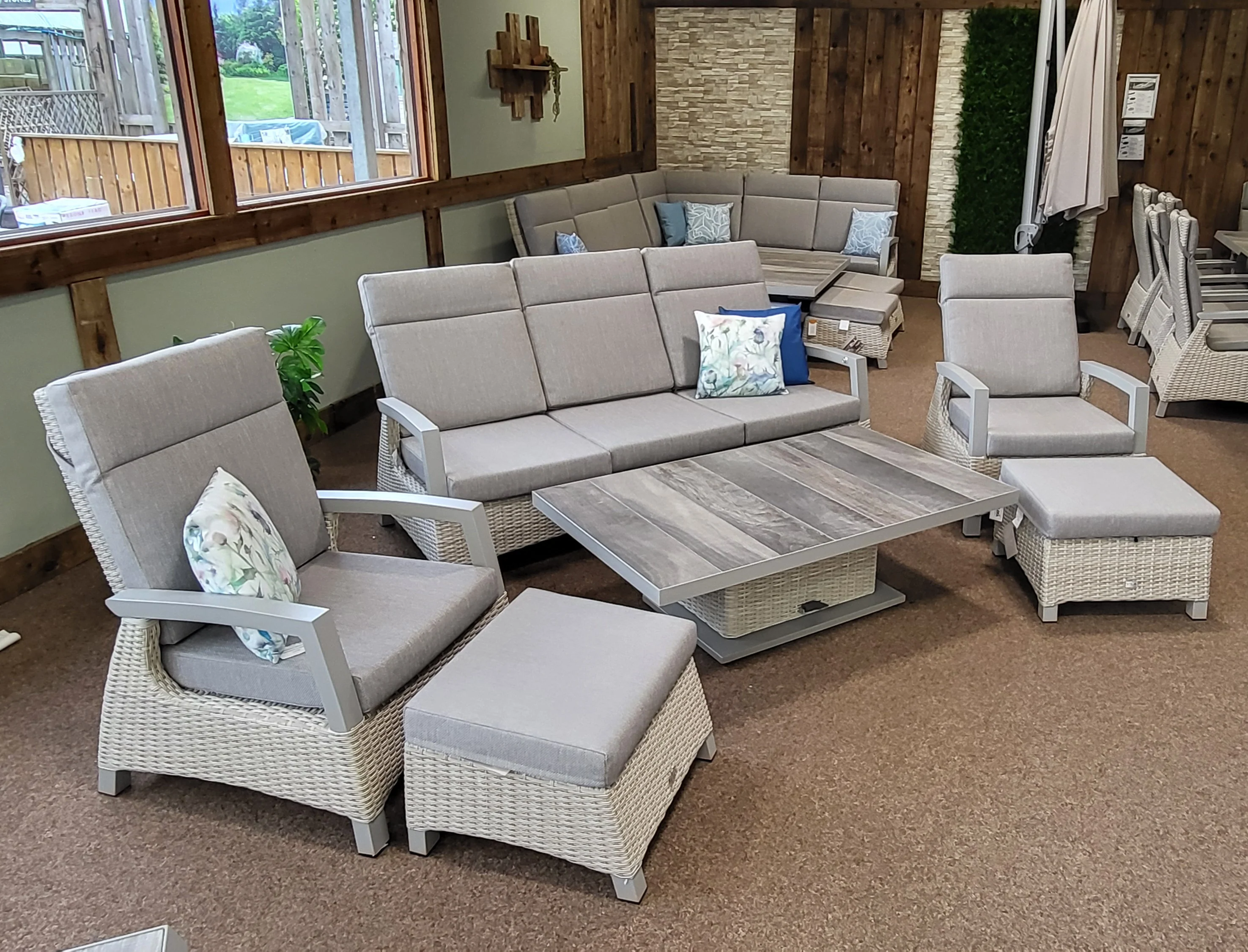 Kendal Outdoor Reclining Lounge Set with Raising Table in Natural | Vila - NTC Homes, Inc.
