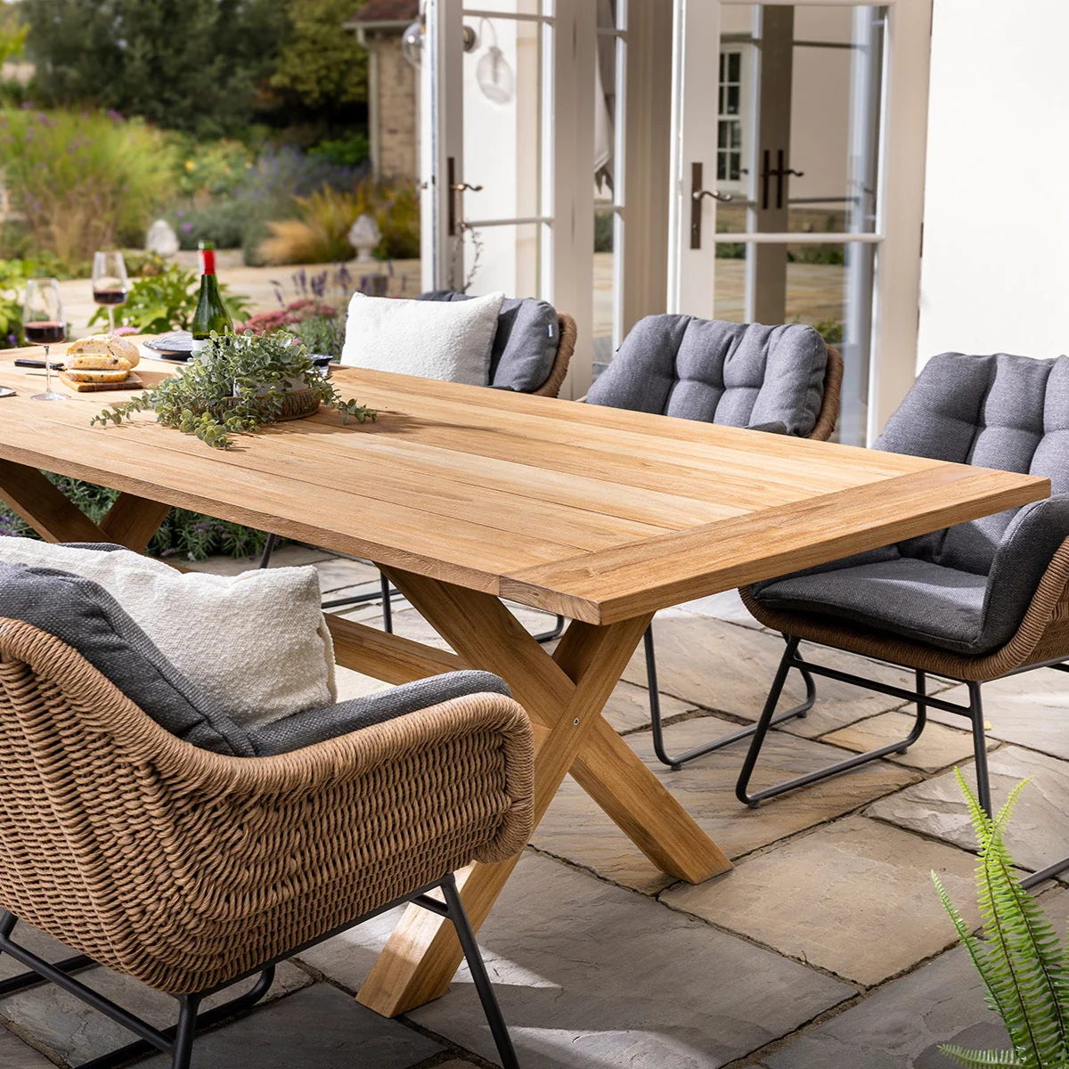 Outdoor 6 Seat Dining Set with Teak Regis Table - Rayo By Hartman - NTC Homes, Inc.